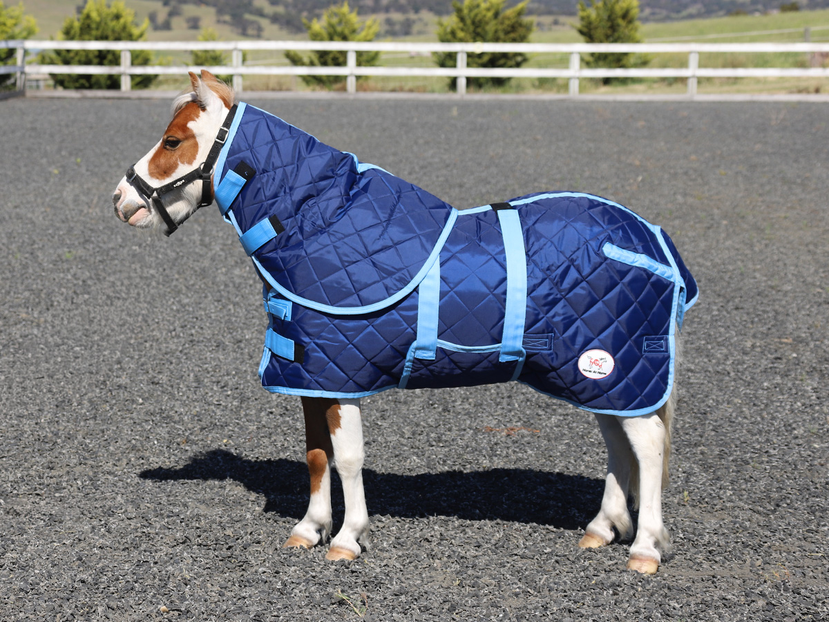 Miniature Navy Quilted Doona Stable Detach-a-Neck Horse Rug 300g