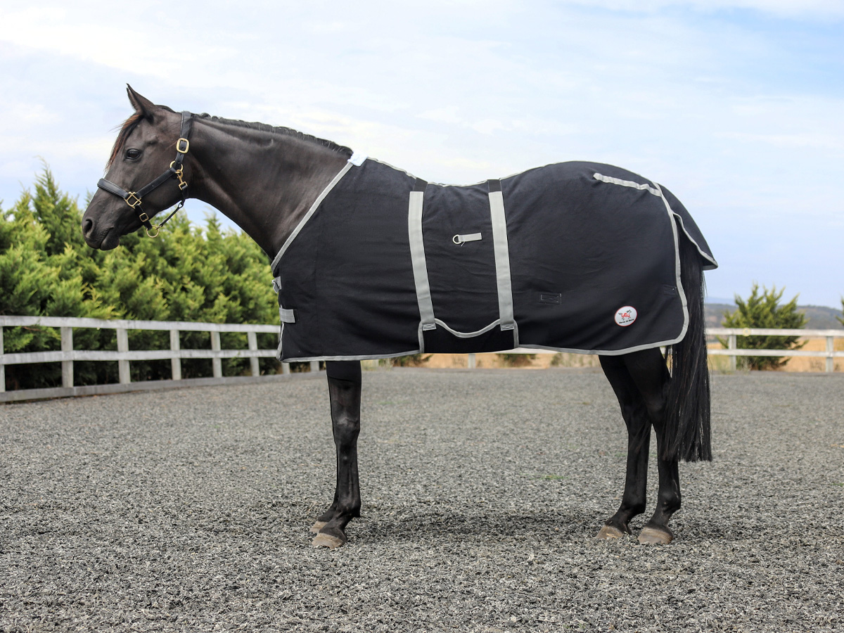 Black Fleece Rug with Grey Binding